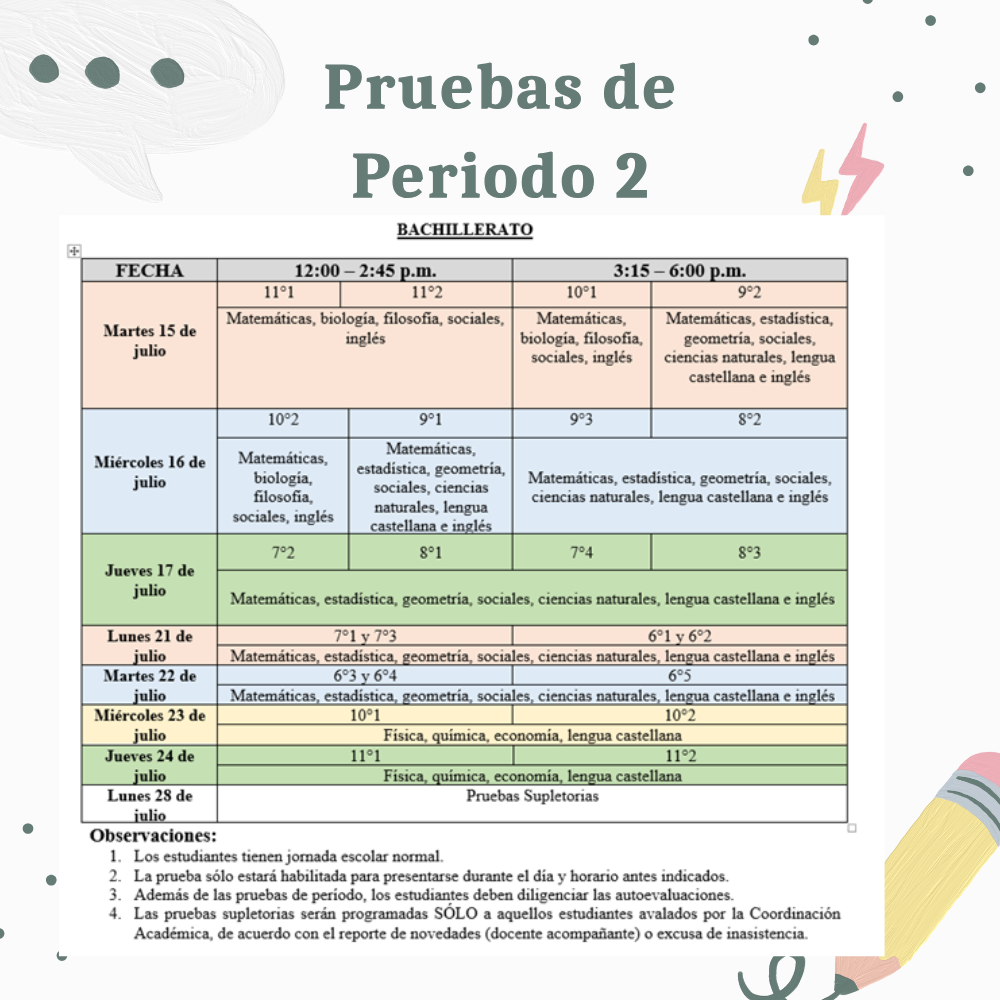 Pruebas de Periodo 2 - Bachillerato